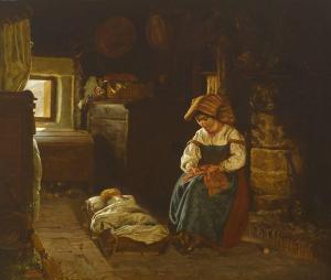 BRENNAN Michael George 1839-1874,INTERIOR WITH MOTHER AND CHILD, ROME,1863,Whyte's IE 2019-12-02