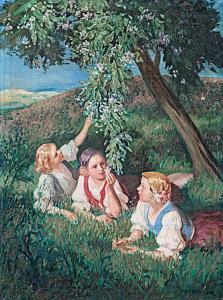 BRENNER Nandor Vydai 1903-1944,Girls under the blooming tree,Nagyhazi galeria HU 2019-03-12