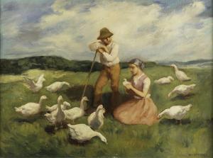 BRENNER Nandor Vydai 1903-1944,Goose shepherds,Pinter HU 2022-01-16