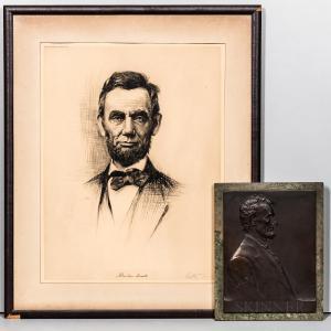 BRENNER Victor David 1871-1924,Portrait Plaque of Abraham Lincoln,1907-09,Skinner US 2021-06-03