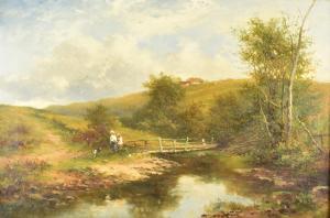 BRENNIR Carl,Rural landscape with figures, a stream and a bridg,1906,Canterbury Auction 2022-10-01
