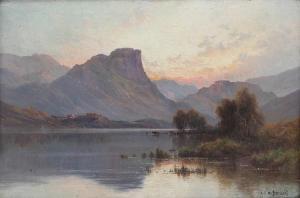 BRENNSKI A.F 1800-1900,Mountainous water landscape at sunset,Bernaerts BE 2017-10-09