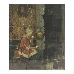 BRESSLER Reinhold 1868,A YOUNG LADY DRINKING COFFEE IN FRONT OF THE STOVE,Sotheby's GB 2003-02-18