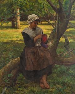 BRETON Jules Adolphe 1827-1906,Young Peasant Girl Knitting,1870,Sotheby's GB 2024-02-02