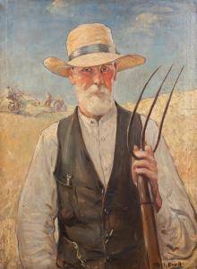 BRETT Harold Matthew 1880-1955,Farmer with Pitchfork,Skinner US 2022-08-30