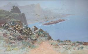 BRETT Harris,Cliffs and mountain seascape with gannets,Keys GB 2022-07-22