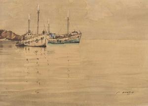 BRETTE Pierre 1905-1961,Bateaux de pêche au mouillage,Adjug'art FR 2017-07-09