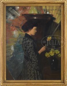 BREUL Hugo 1854-1910,PORTRAIT OF A YOUNG WOMAN ARRANGING FLOWERS,James D. Julia US 2017-08-16