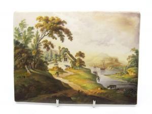 BREWER John 1800,river landscape with cottage, cattle and figure of,Hansons GB 2022-06-30