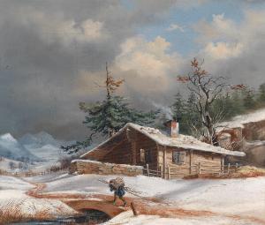 BREYER Jan Hendrick 1818-1894,Gathering Wood in Winter Landscape,1847,Palais Dorotheum AT 2014-06-16