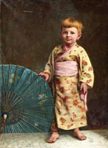 BREYER Jan Hendrick 1818-1894,Kindje in kimono met blauwe parasol,Venduehuis NL 2011-11-09