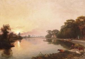 BRIDGES James 1802-1865,Sunset over the Thames at Oxford,c.1840,Woolley & Wallis GB 2019-09-04