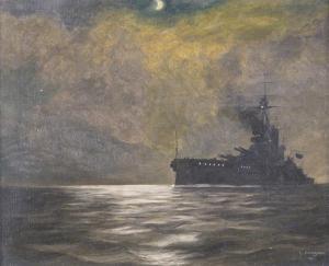 BRIDGMAN L 1900-1900,A Battleship in Moonlight,1915,Woolley & Wallis GB 2012-12-12
