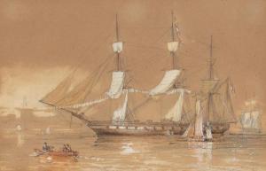 BRIERLY Oswald Walter 1817-1894,HMS GALATEA ANCHORED OFF FORT MACQUARRIE,GFL Fine art AU 2022-10-26