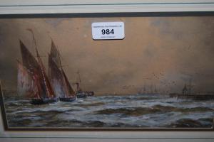 BRIERLY Oswald Walter,steam and sailing boats off a jetty,Lawrences of Bletchingley 2021-09-07