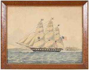 BRIGGS Lucius A 1852-1931,Black Ball Liner Isaac Webb in New York Harbor,Brunk Auctions 2024-01-11