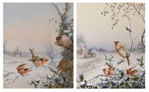 BRIGHT Harry,Two studies of a robin and other garden birds in r,1880,Clevedon Salerooms 2022-03-10