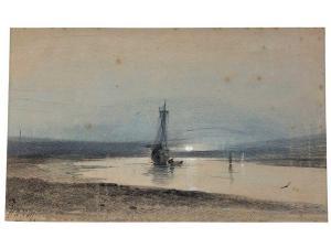 BRIGHT Henry 1810-1873,moonlit coastal scene,1857,Reeman Dansie GB 2024-02-04