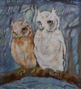 BRIGHT Madge 1939,Owls perched on a branch,Gorringes GB 2022-09-12