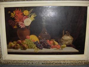 BRIGHTON R,Still life of fruit, wine and flowers on aledge,1901,Bonhams GB 2011-01-05
