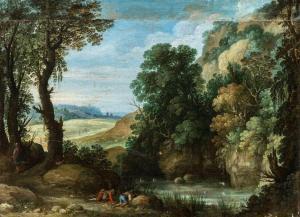 BRIL Paul 1554-1626,Huntsmen near rocks and a stretch of water,De Vuyst BE 2024-03-02