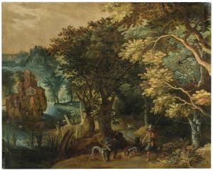 BRIL Paul 1554-1626,Wooded landscape with hunters and anglers,Palais Dorotheum AT 2024-04-24