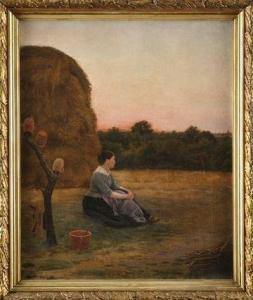 BRILLAUD Francois Eugene 1847-1920,Jeune femme assise au pied d'une meule de foin,Osenat 2010-10-24
