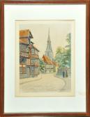BRINKMANN W 1900,Blick in eine Dorfstraße mit Fachwerkhäusern,Allgauer DE 2017-04-06