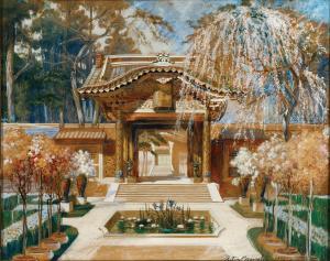 BRIOSCHI Anton 1855-1920,Japanischer Tempel mit blühendem Baum,1897,Palais Dorotheum AT 2023-10-04