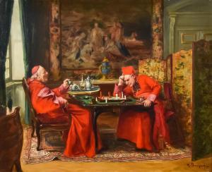 BRISPOT Henri,Interior scene with two cardinals playing chess,Canterbury Auction 2023-04-01