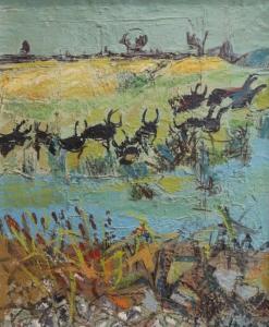 BRISSON Jean 1931-1999,Taureaux s'abreuvant à la rivière,Art Valorem FR 2024-01-15