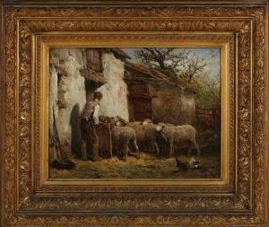 BRISSOT Franck 1818-1892,Rustic Scene with Farmer, Sheep and Chic,19th/20th century,Tooveys Auction 2022-09-07