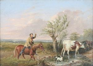 BRITISH SCHOOL,A Farmer on horseback driving cattle,1867,Bonhams GB 2008-02-26