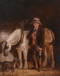 BRITISH SCHOOL,A grey horse in a stable with a groom,Dreweatts GB 2016-02-23