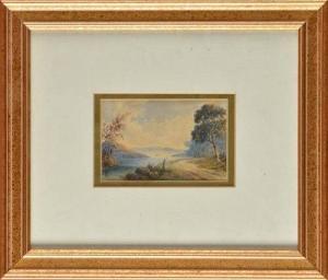 BRITISH SCHOOL,A LANDSCAPE VIEW WITH A FEMALE FIGURE WAVING TO TW,Anderson & Garland GB 2012-12-04