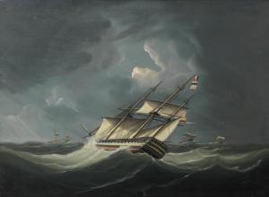 BRITISH SCHOOL,A large Spanish frigate running under reduced sail,1823,Bonhams GB 2012-09-26