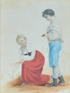 BRITISH SCHOOL,A pair of watercolours showing a male and female workers,Mallams GB 2016-09-08