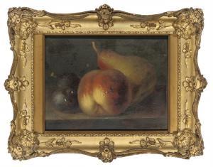 BRITISH SCHOOL,A plum, a peach and a pear on a table,1847,Christie's GB 2009-07-21