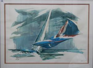 BRITISH SCHOOL,A racing yacht with a Union Jack spinnaker,Bellmans Fine Art Auctioneers 2017-05-16