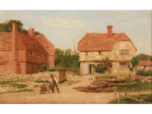 BRITISH SCHOOL,A village scene with man and
cart in foreground,Duke & Son GB 2011-03-03