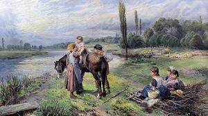 BRITISH SCHOOL,Children with a pony and sledge,Canterbury Auction GB 2014-08-05