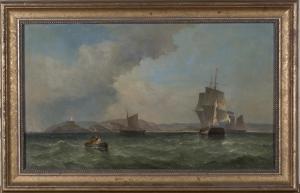 BRITISH SCHOOL,Coastal Scene with Boats and Ships, Lighthous,19th century,Tooveys Auction 2019-09-11
