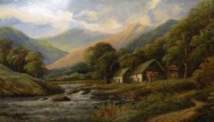 BRITISH SCHOOL,Cottages in a wooded river landscape,Halls GB 2012-11-21