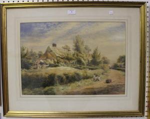 BRITISH SCHOOL,Country Lane with Children and Thatched Cottage,Tooveys Auction GB 2016-08-10