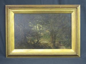 BRITISH SCHOOL,Father and son on a wooded pathway with pool,Peter Francis GB 2016-02-24