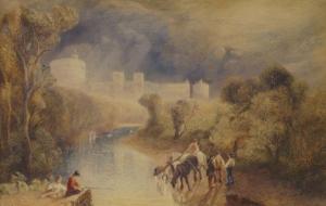 BRITISH SCHOOL,Figures by the river Thames with Windsor Castle in,1851,Rosebery's GB 2017-09-05