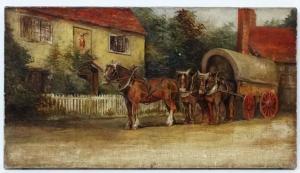 BRITISH SCHOOL,Horse drawn covered wagon outside a public house,Dickins GB 2017-04-01