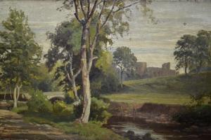 BRITISH SCHOOL,Landscape with distant castle,Lawrences of Bletchingley GB 2016-06-07