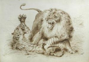 BRITISH SCHOOL,Lion and Tiger Fighting,Cheffins GB 2009-03-26