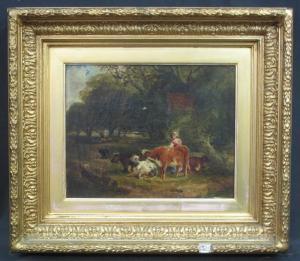 BRITISH SCHOOL,milkmaid with cattle in a meadow near a farm,19th Century,Peter Francis GB 2018-03-21